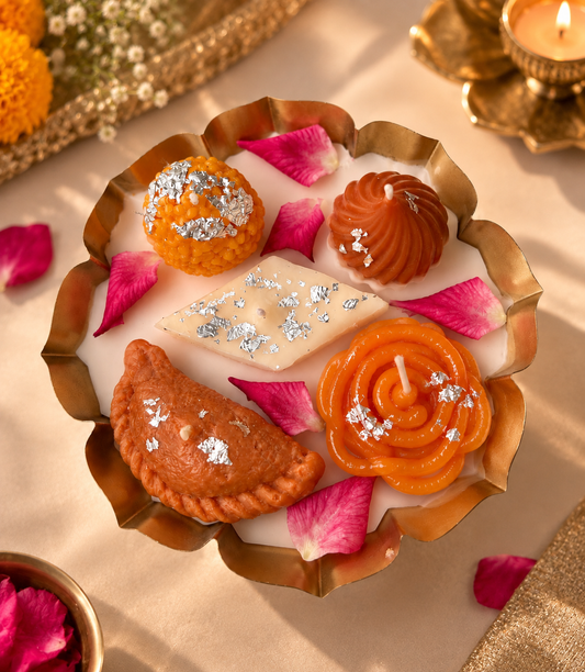 The Mithai Edit – Luxe Urli Soy Wax Candle | Saffron Scented Festive Candle | 5 Wicks
