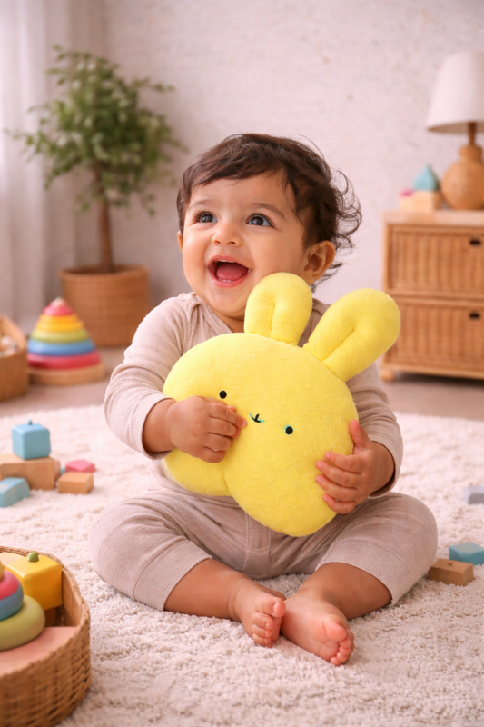 Bunny Bloom Comfort Pillow | Bamboo Cotton Terry Soft Pillow | Eco-Friendly Nursery Decor