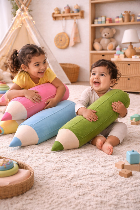 Little Sketch Pencil Pillow | Organic Corduroy Cushion | Soft Decorative Pillow for Kids