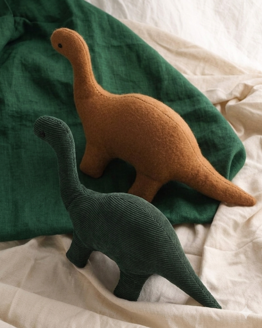 Little Dino Dreamers Plush Toy Set (Set of 2) | Organic Corduroy & Bamboo Soft Toys | Eco-Friendly Nursery Decor