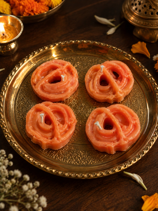 Jalebi Glow – Handcrafted Soy Wax Candle | Diwali Special | Set of 4/6