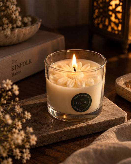 Jasmine Bloom Floral Glass Jar Candle | Handcrafted Soy Wax Candle