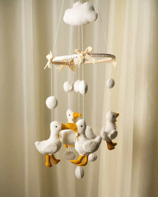 Little Duck Cloud Mobile | Handmade Bamboo Terry Baby Crib Decor | Duck & Cloud Nursery Hanging