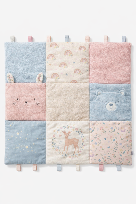 Meadow Tales Patchwork Baby Play Mat | Eco-Friendly Activity Mat | Bamboo Terry & Upcycled Cotton Baby Blanket | Soft Nursery Floor Mat