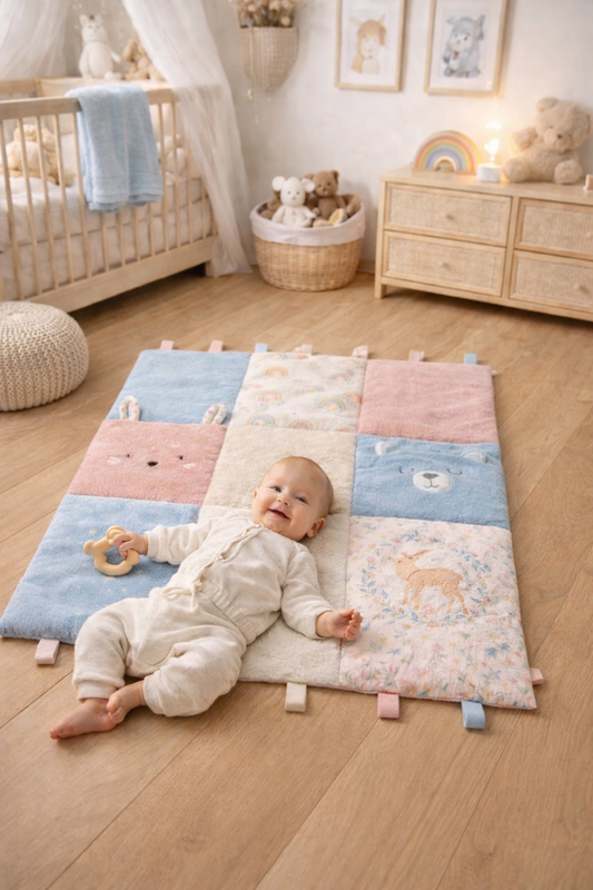 Meadow Tales Patchwork Baby Play Mat | Eco-Friendly Activity Mat | Bamboo Terry & Upcycled Cotton Baby Blanket | Soft Nursery Floor Mat