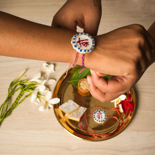 Hand Embroidered Bro & Bhai Rakhi Set | Eco-Friendly Handmade Rakhi for Brother