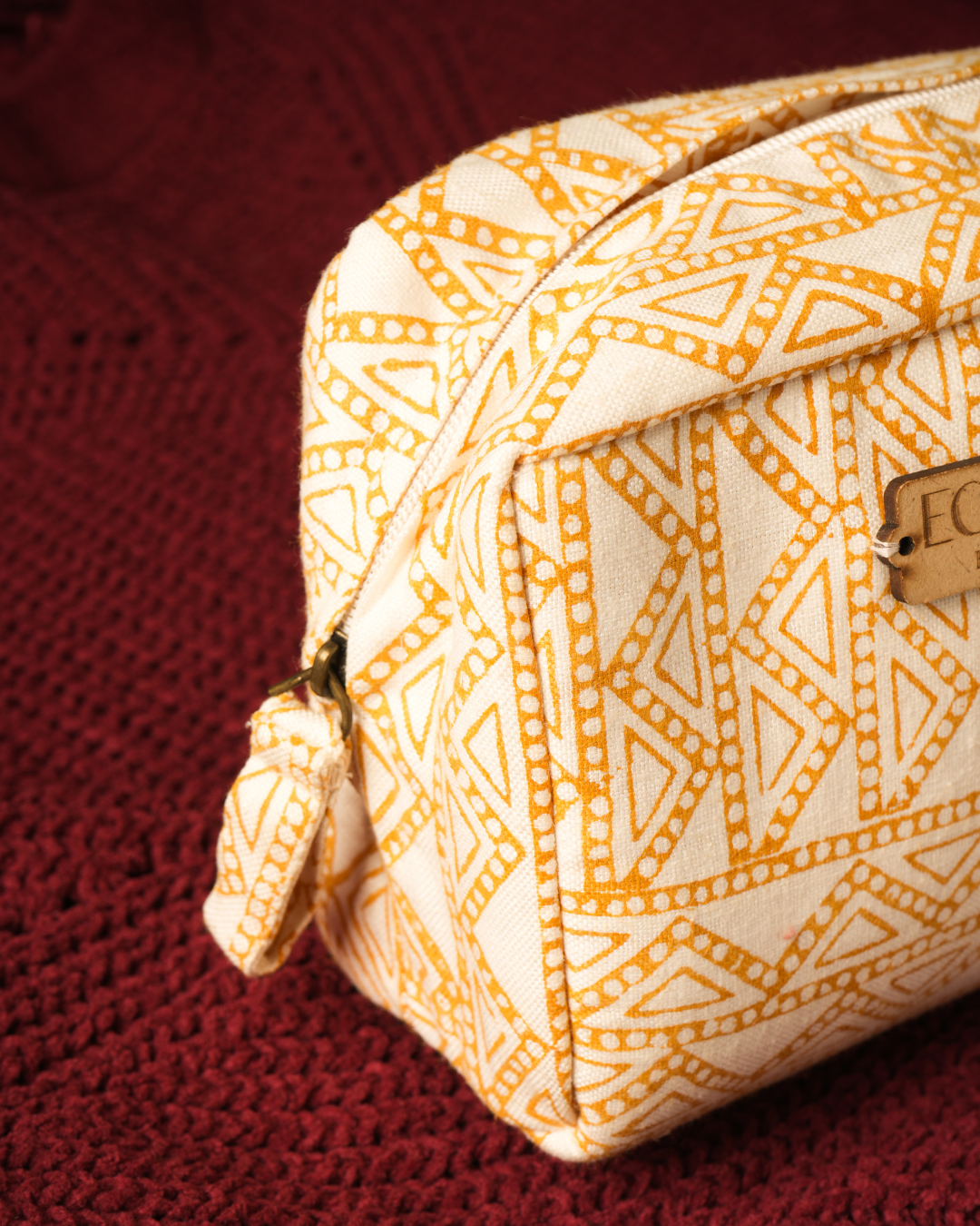 Mustard Maze Hemp Travel Pouch | Block Printed Design