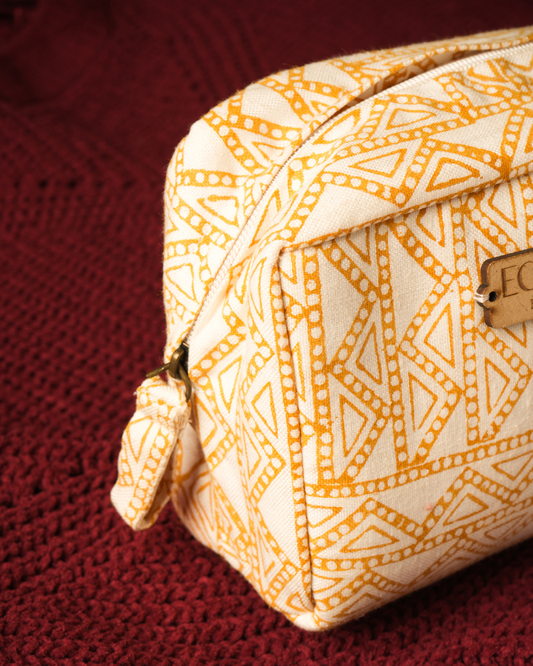Mustard Maze Hemp Travel Pouch | Block Printed Design