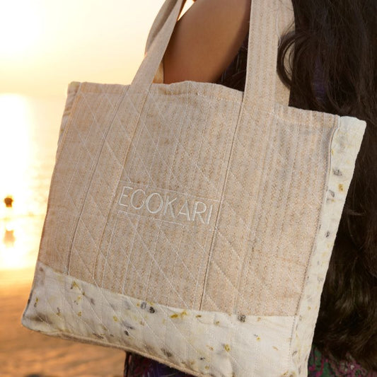 Eco Tote Bag | Beige & White