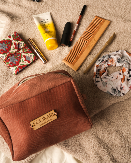 Magenta Voyage Corduroy Travel Pouch