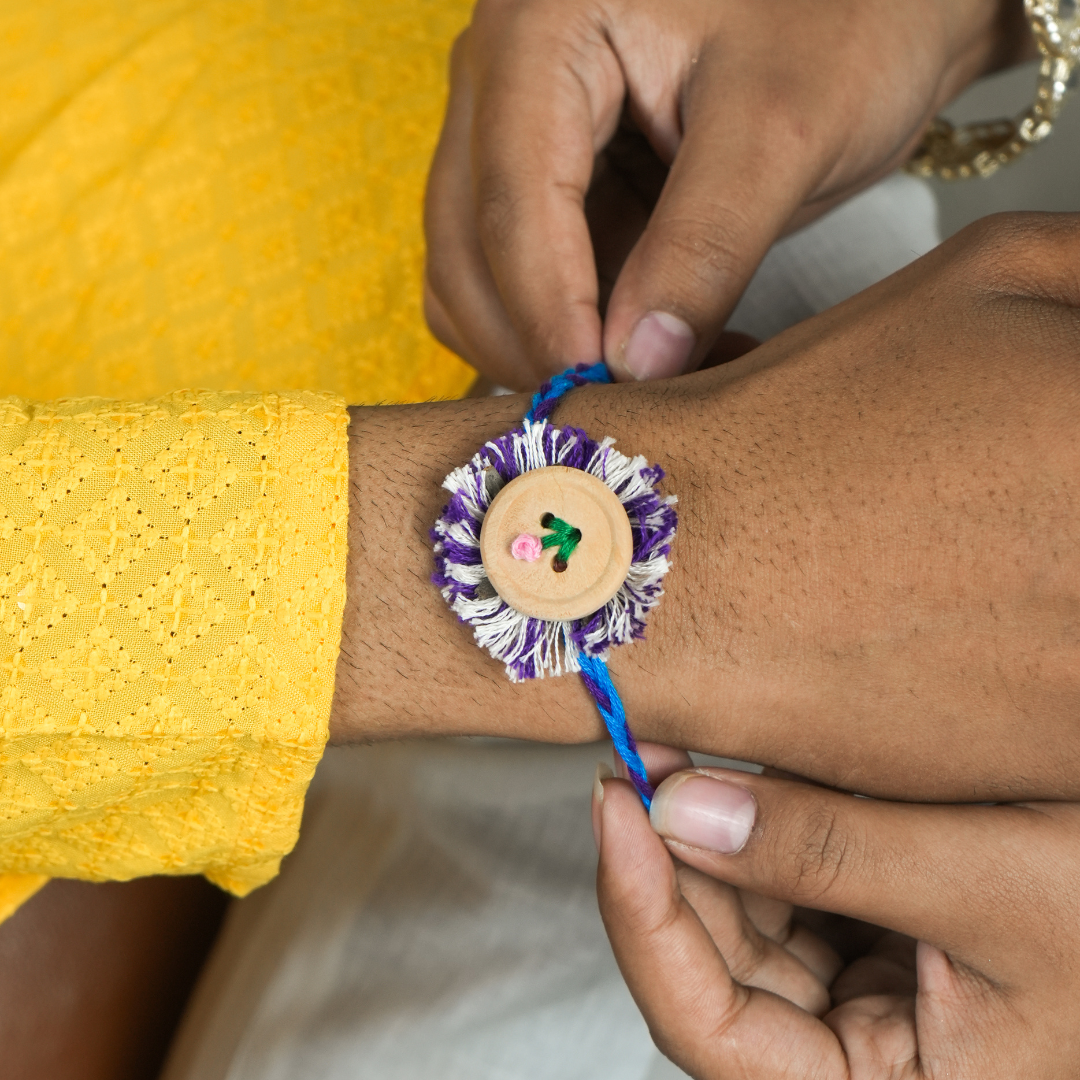 Plantable Rakhi with Embroidered Floral Motif