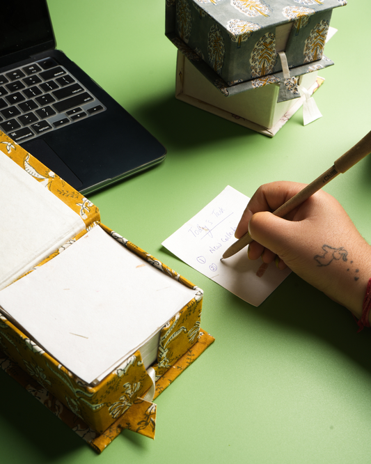 Block Printed Handmade Paper Notes Box – Memo Paper Holder