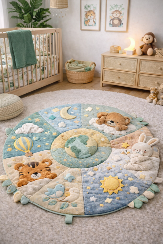 Forest Friends Play Circle | Round Baby Play Mat | Padded Activity Floor Mat | Eco-Friendly Nursery Play Rug | Tummy Time Mat
