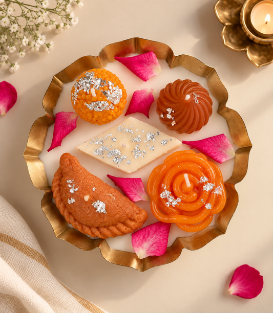 The Mithai Edit – Luxe Urli Soy Wax Candle | Saffron Scented Festive Candle | 5 Wicks