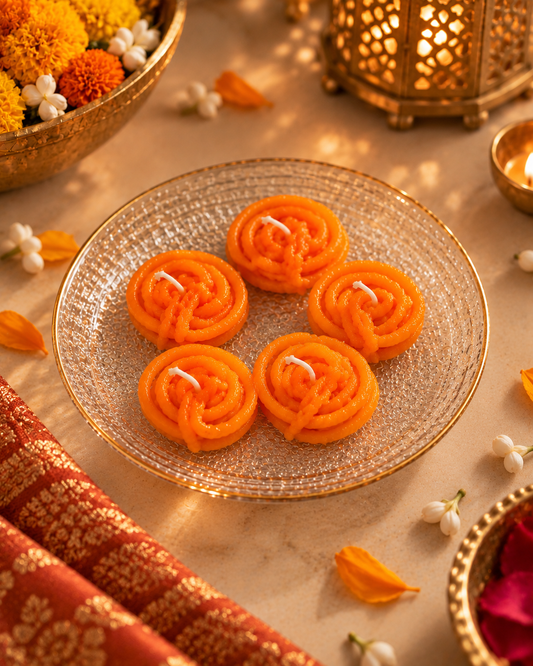 Jalebi Glow – Handcrafted Soy Wax Candle | Diwali Special | Set of 4/6