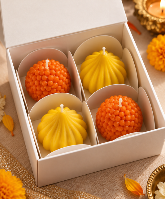 The Indian Sweet Box Candle – Set of 4 | Handmade Soy Wax Scented Diwali Candles