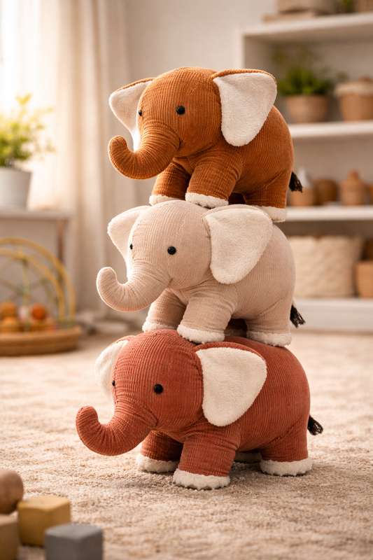 Dumbo the Corduroy Elephant | Handmade Organic Cotton Plush Toy | Eco-Friendly
