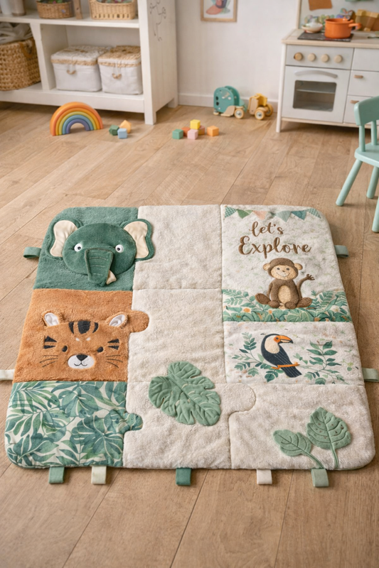 Little Explorer Patchwork Play Mat | Eco-Friendly Activity Mat | Bamboo Terry & Upcycled Cotton Floor Mat | Soft Nursery Play Mat