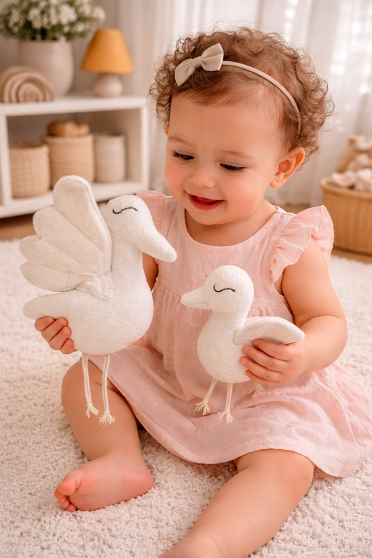 WhisperWing Swan Plush Set | Bamboo Terry Soft Toy | Eco-Friendly Baby Comfort Toy