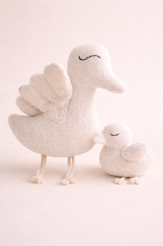 WhisperWing Swan Plush Set | Bamboo Terry Soft Toy | Eco-Friendly Baby Comfort Toy