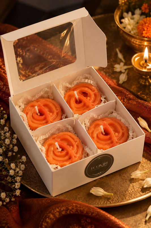 Jalebi Glow – Handcrafted Soy Wax Candle | Diwali Special | Set of 4/6