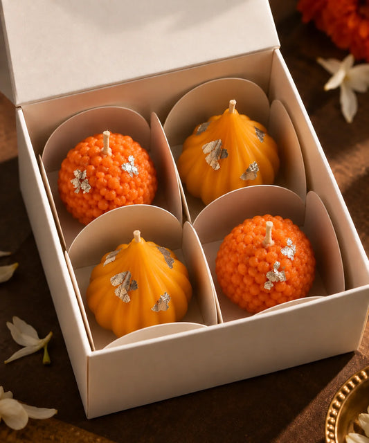 The Indian Sweet Box Candle – Set of 4 | Handmade Soy Wax Scented Diwali Candles