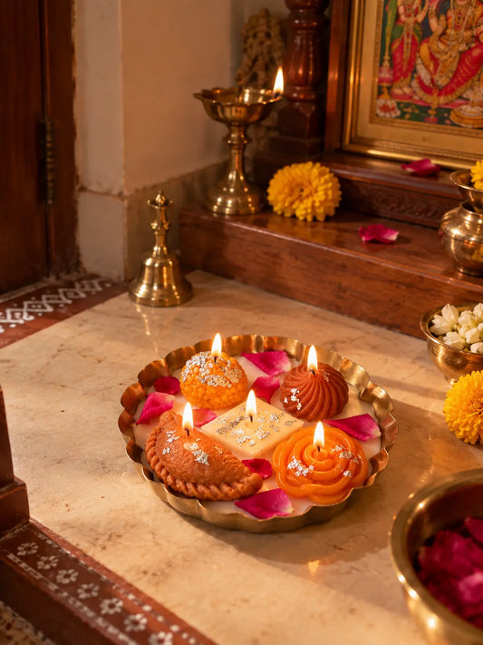 The Mithai Edit – Luxe Urli Soy Wax Candle | Saffron Scented Festive Candle | 5 Wicks
