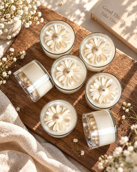 Jasmine Bloom Floral Glass Jar Candle | Handcrafted Soy Wax Candle