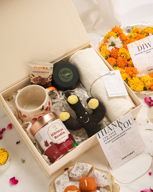 The Cozy Festive Box – Eco-Friendly Diwali Gift Hamper | Handmade Goodies