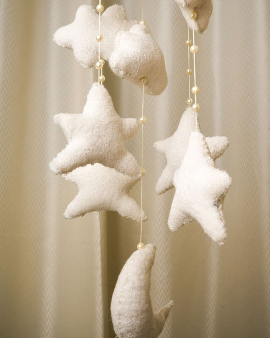 Dreamy Skies Baby Crib Mobile | Handmade Bamboo Terry Nursery Decor | Cloud & Moon Hanging