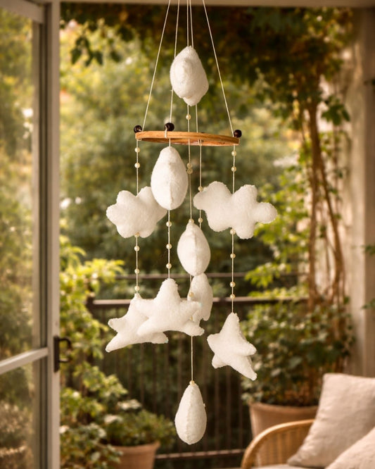 Dreamy Skies Baby Crib Mobile | Handmade Bamboo Terry Nursery Decor | Cloud & Moon Hanging