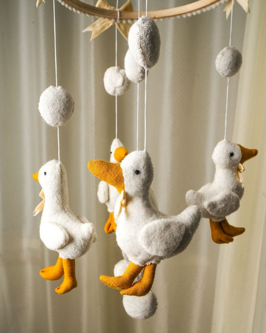Little Duck Cloud Mobile | Handmade Bamboo Terry Baby Crib DŽcor | Duck & Cloud Nursery Hanging