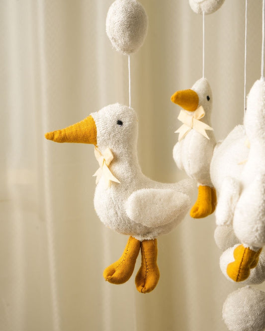 Little Duck Cloud Mobile | Handmade Bamboo Terry Baby Crib DŽcor | Duck & Cloud Nursery Hanging