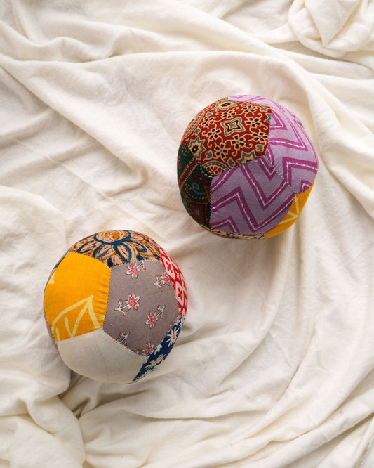 PatchPlay Ball (Set of 2) | Handmade Upcycled Cotton Fabric Baby Ball | Eco-Friendly Sensory Toy